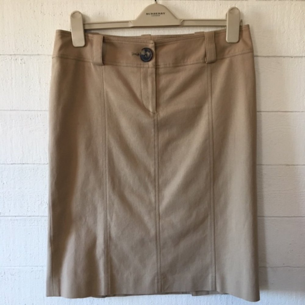 Burberry Stretch Cotton Pencil Skirt 8 Camel EUC